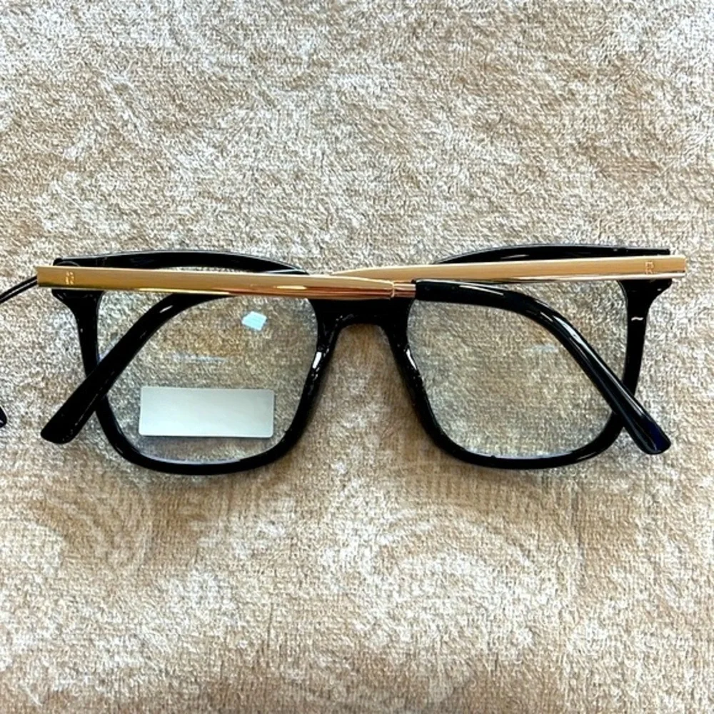 Brand New Rachel Roy Blue Light Blocking Round Glasses Black Frame Gold Tone Arm